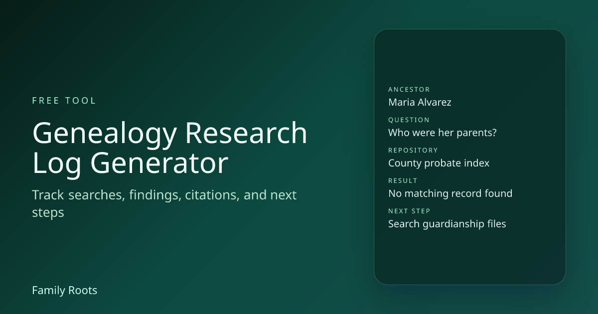 Free Genealogy Research Log Generator - Family History Research Tracker ...